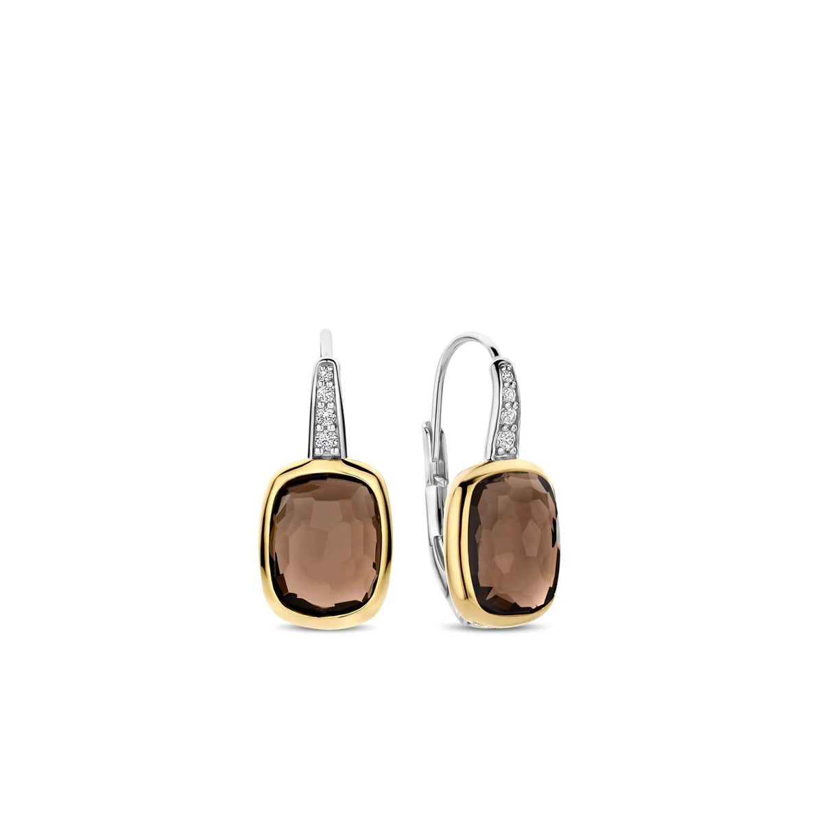 Ti Sento CZ & Brown Stone Cushion Hoop Earrings, Silver