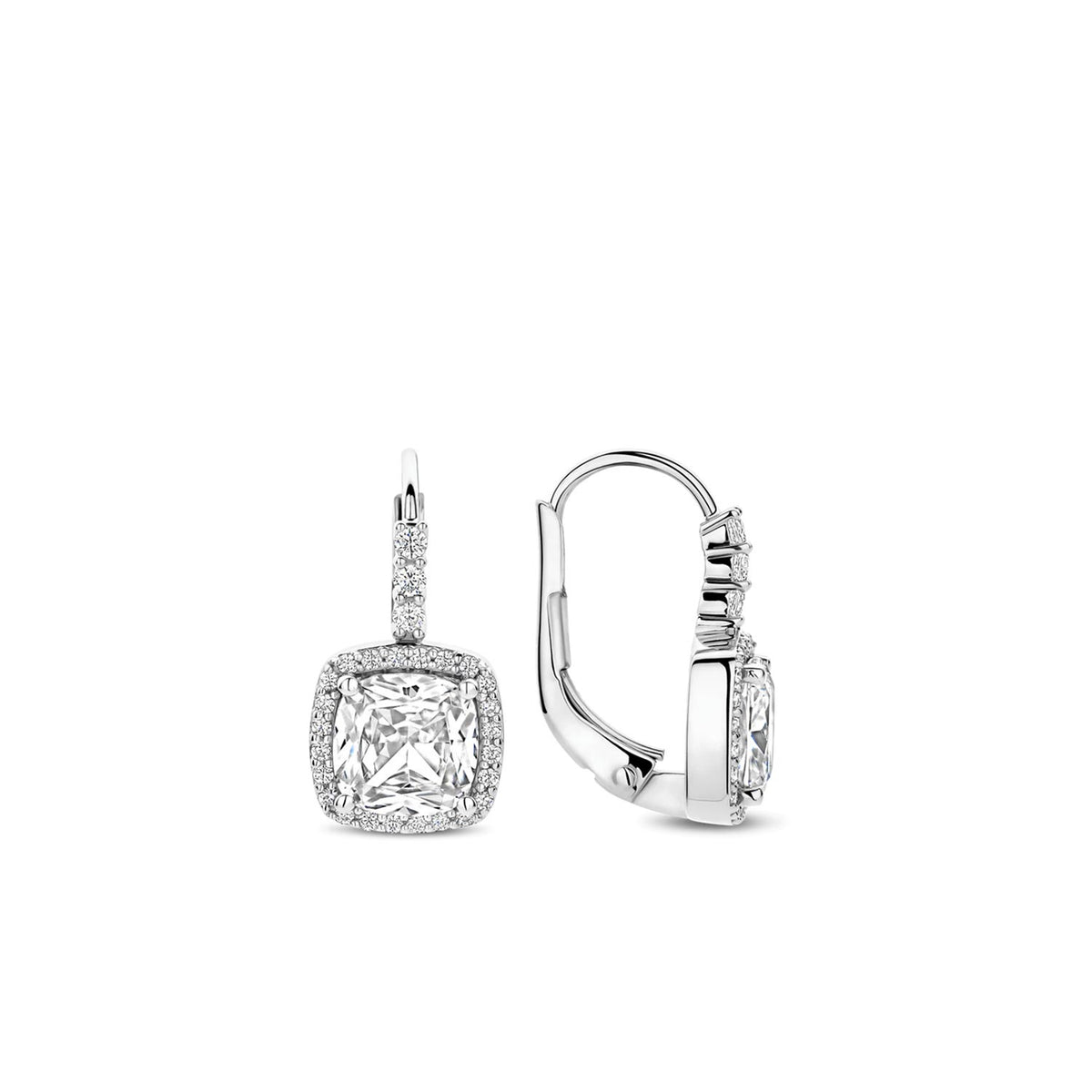 Ti Sento CZ Cushion Cut Hoop Earrings, Silver