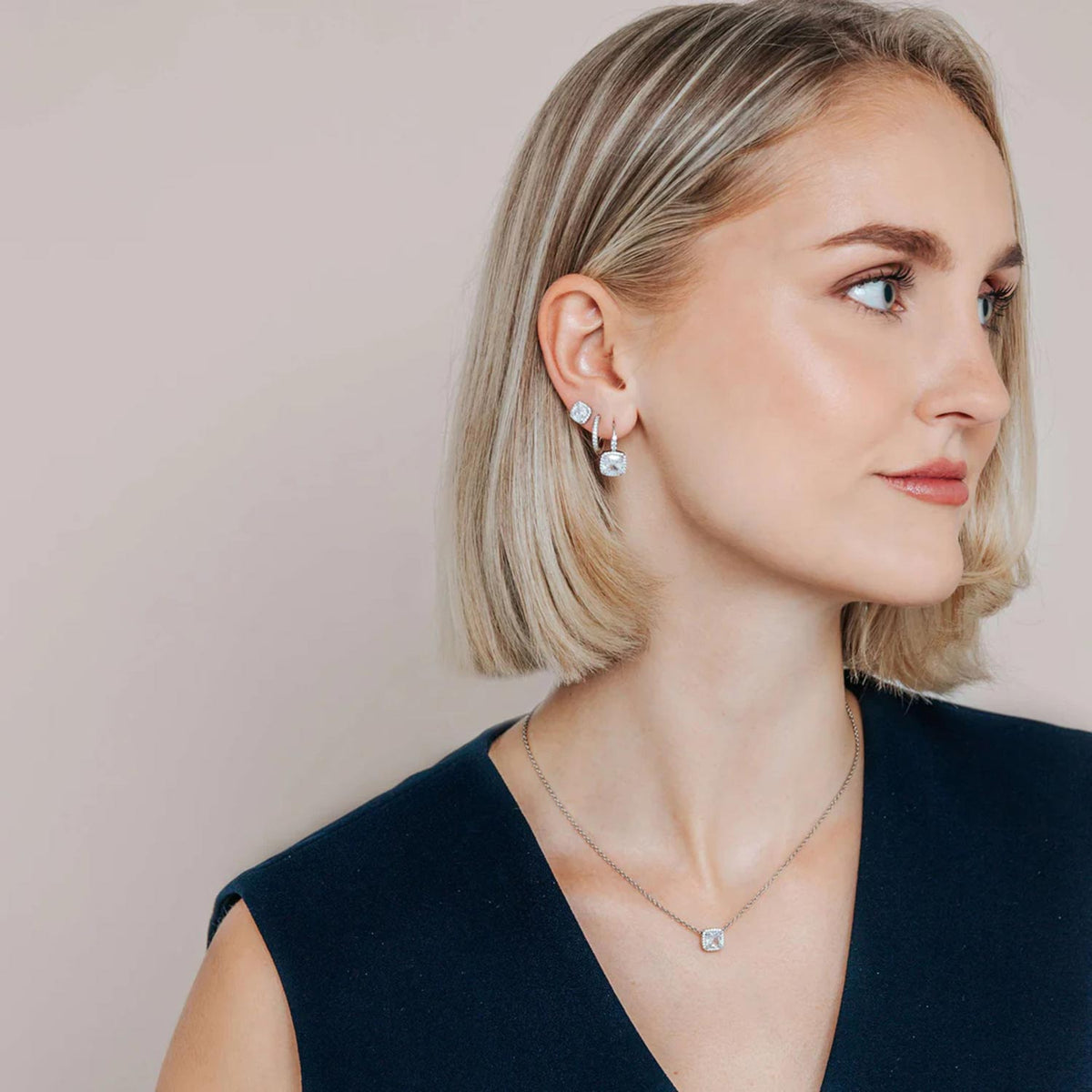 Ti Sento CZ Cushion Cut Hoop Earrings, Silver