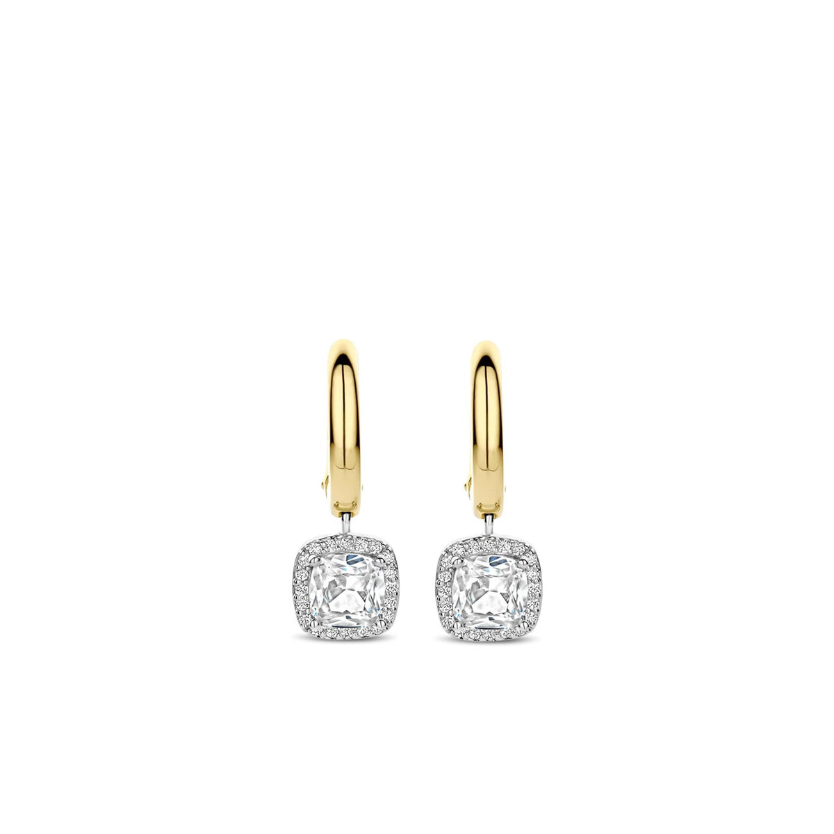 Ti Sento CZ Cushion Cut Gold Hoop Earrings, Gold and Silver