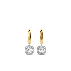Ti Sento CZ Cushion Cut Gold Hoop Earrings, Gold and Silver