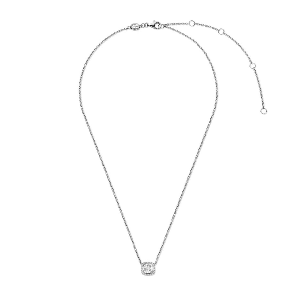 Ti Sento CZ Cushion Cut Necklace, Silver