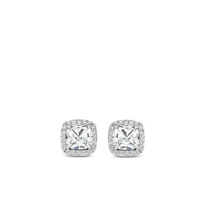 Ti Sento CZ Cushion Cut Stud Earrings, Silver