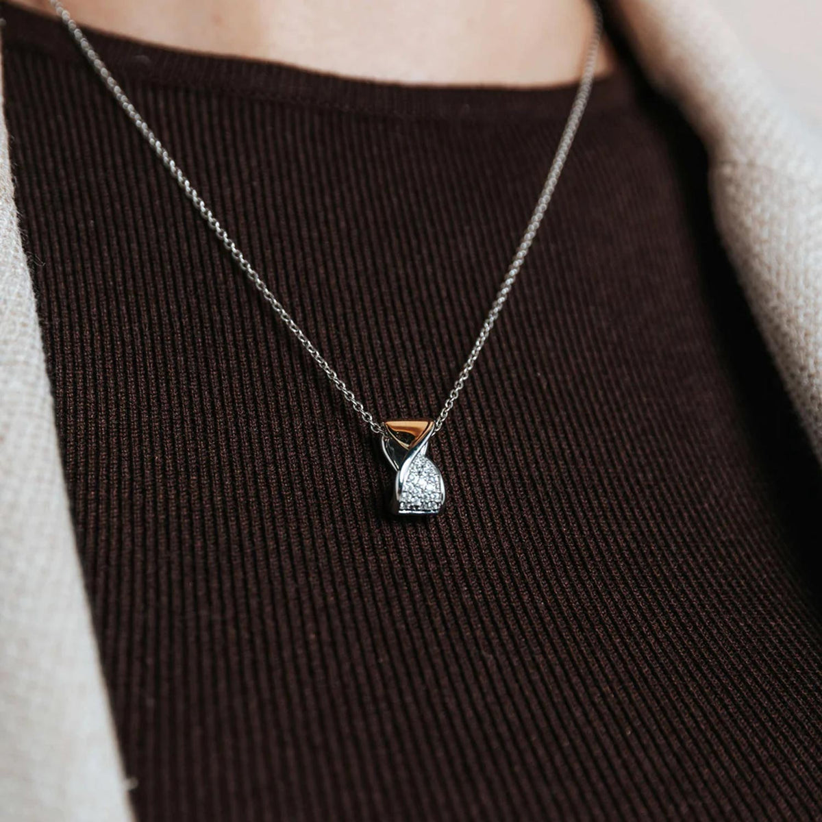 Ti Sento CZ Twisted Necklace, Silver