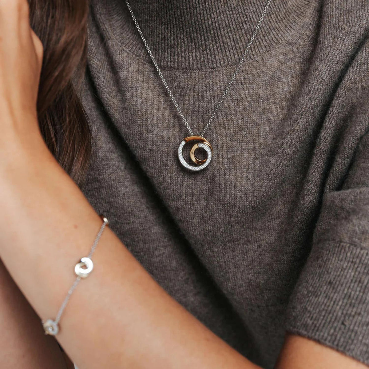 Ti Sento Interlocking Circles Necklace, Silver