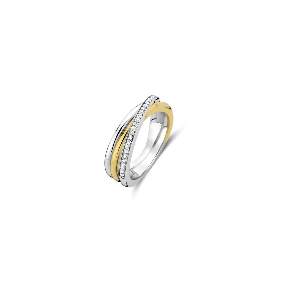 Ti Sento Intertwined CZ Band Ring, Silver & Gold, Size 58