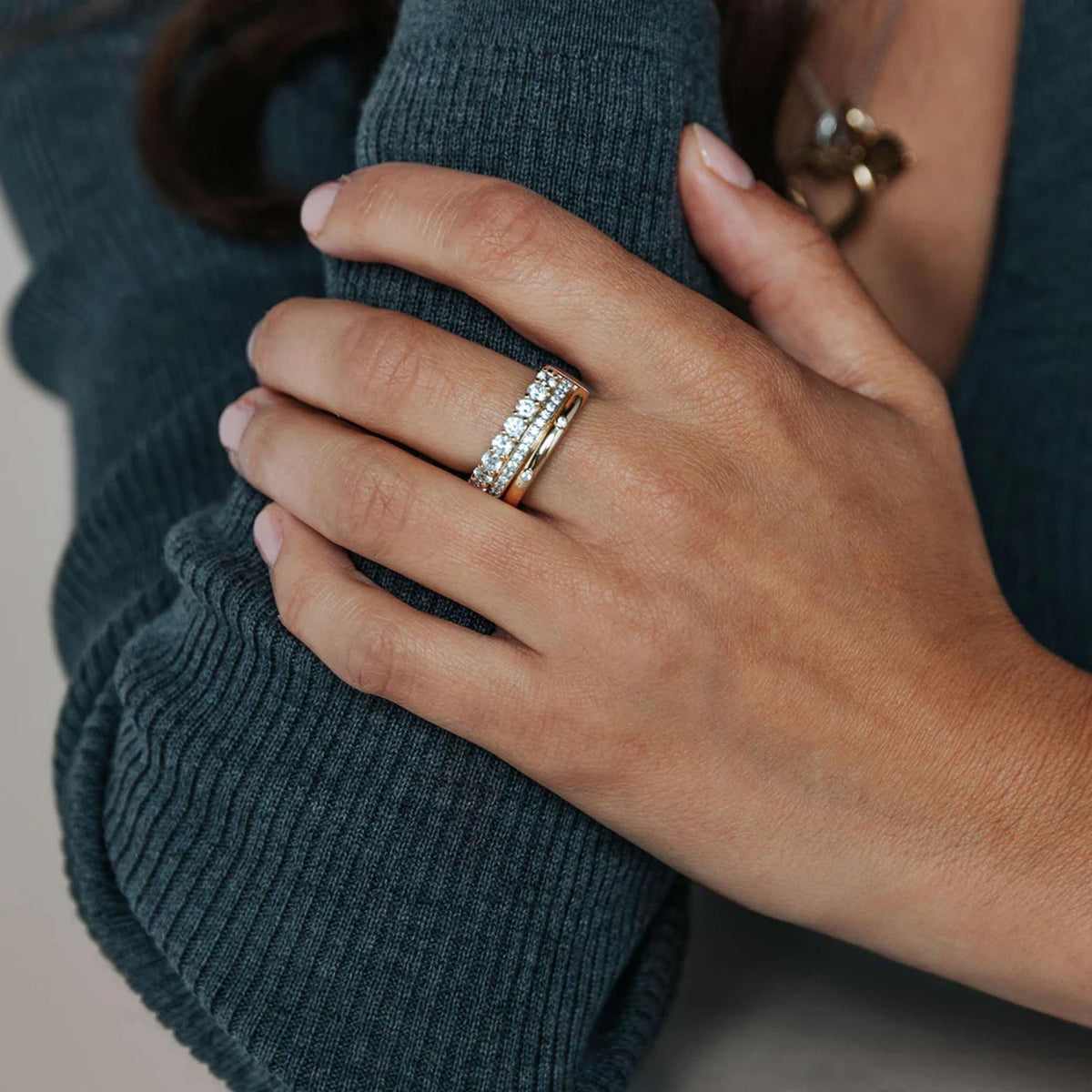 Ti Sento Layered CZ Ring, Gold