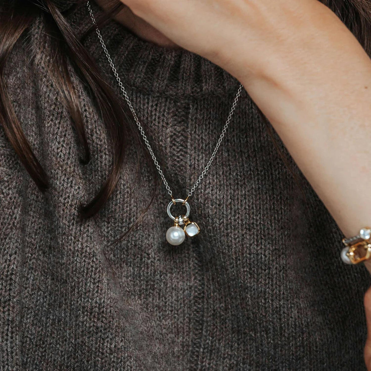 Ti Sento Pearl Charm Pendant Necklace, Silver