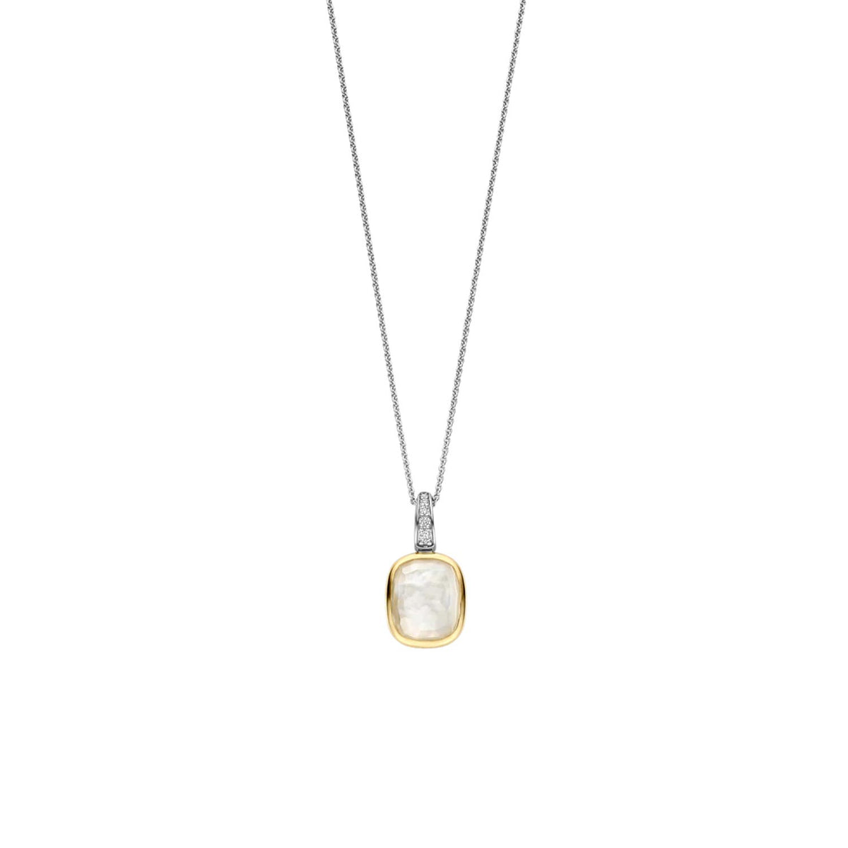 Ti Sento Pearl & CZ Cushion Cut Pendant Necklace, Silver