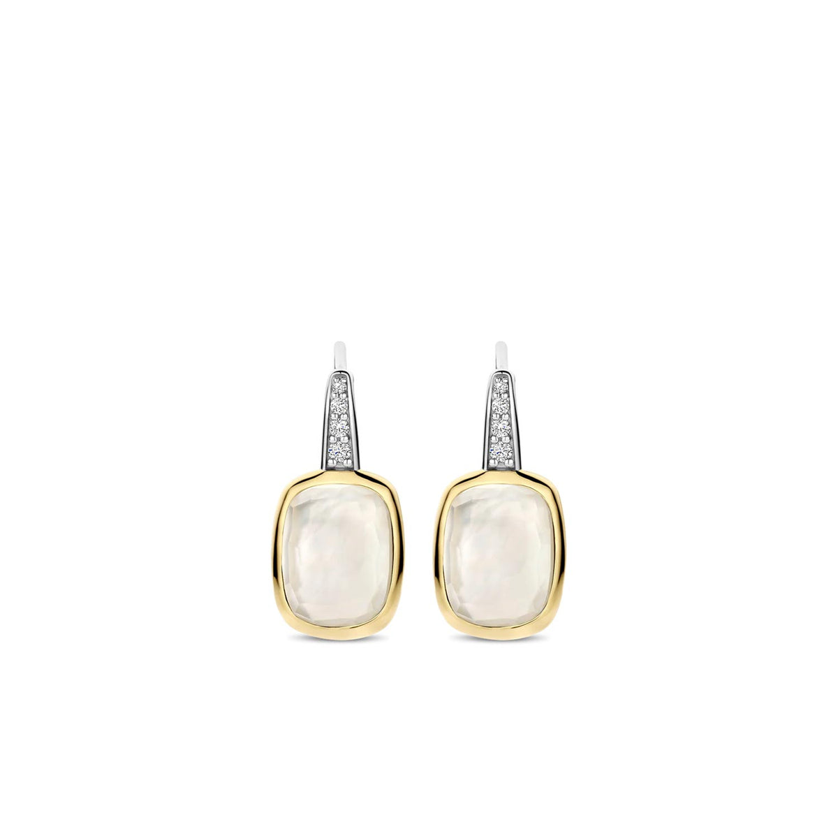 Ti Sento Pearl & CZ Cushion Hoop Earrings, Silver