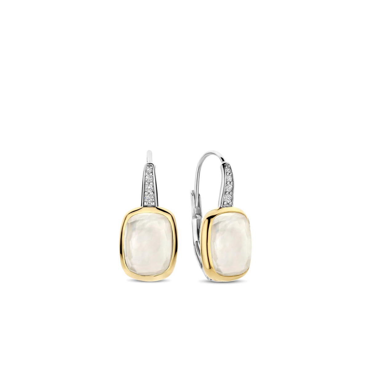 Ti Sento Pearl & CZ Cushion Hoop Earrings, Silver