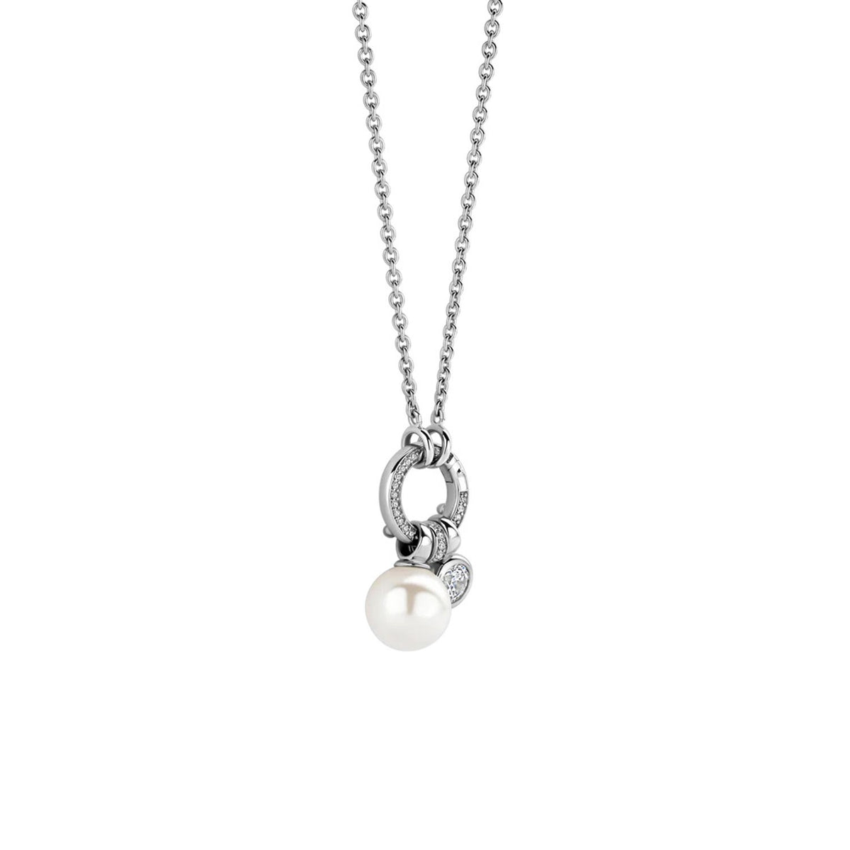 Ti Sento Pearl & CZ Charm Pendant Necklace, Silver