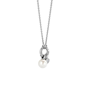 Ti Sento Pearl & CZ Charm Pendant Necklace, Silver