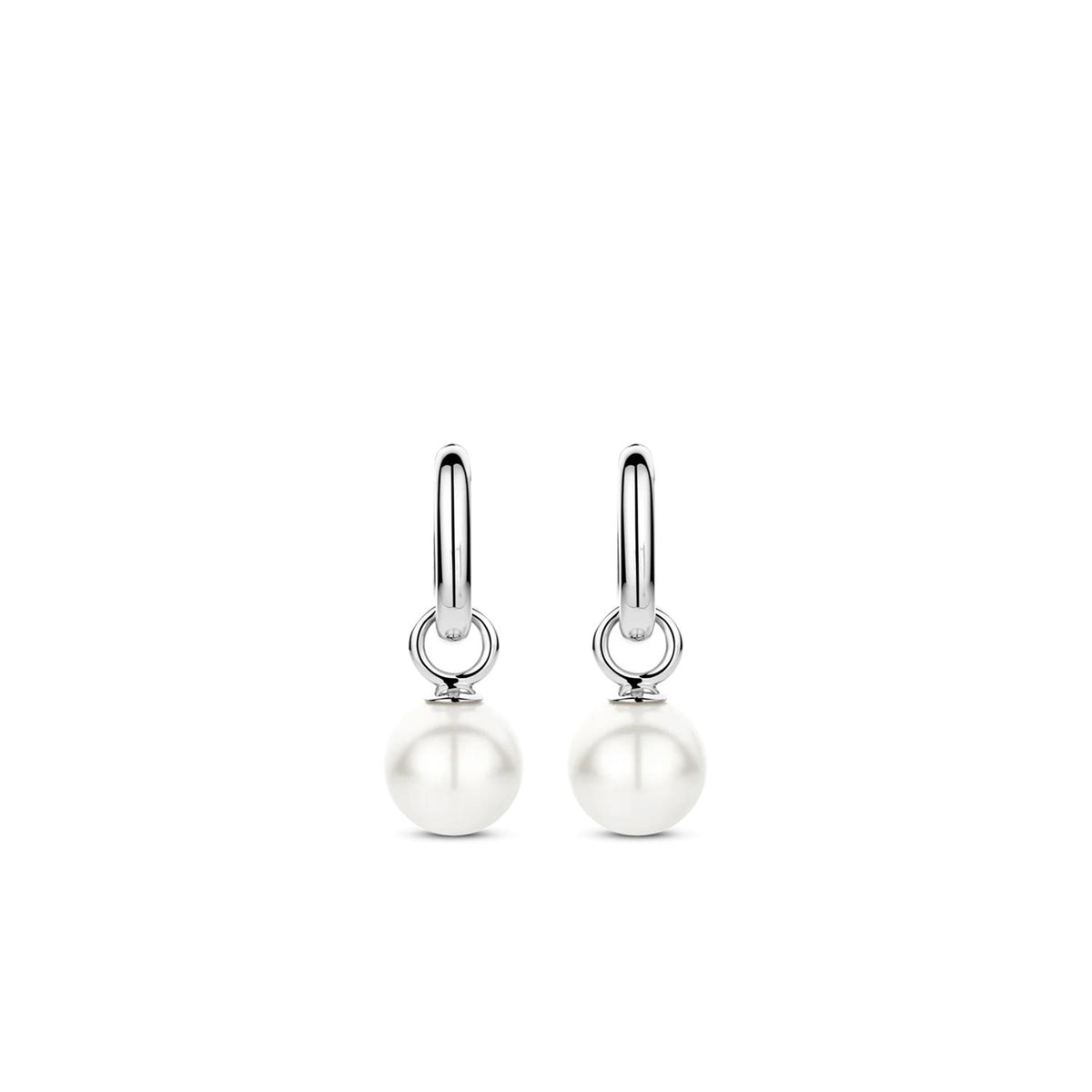 Ti Sento Solitaire Pearl Hoop Earrings, Silver