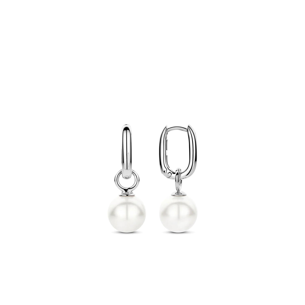 Ti Sento Solitaire Pearl Hoop Earrings, Silver