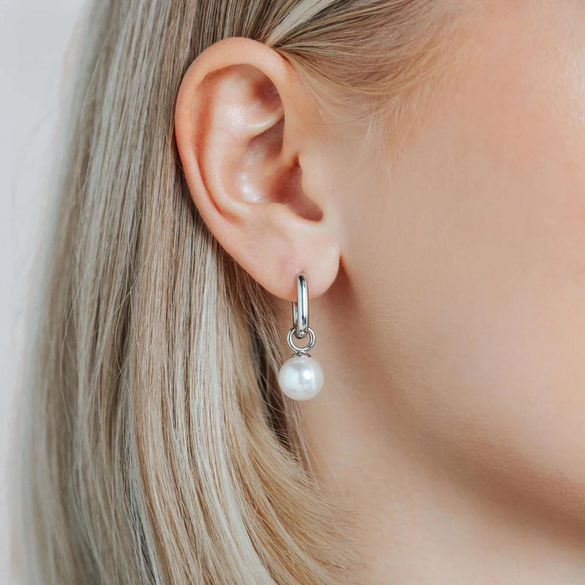 Ti Sento Solitaire Pearl Hoop Earrings, Silver