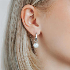 Ti Sento Solitaire Pearl Hoop Earrings, Silver
