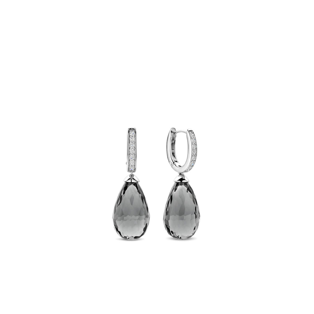 Ti Sento Teardrop Grey Stone Earrings, Silver