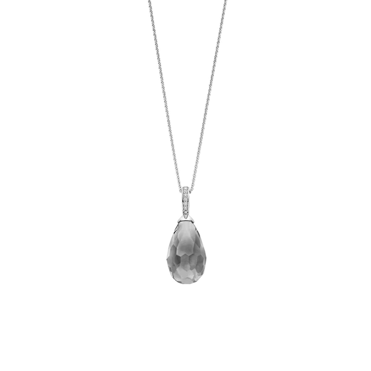 Ti Sento Teardrop Grey Stone Pendant Necklace, Silver