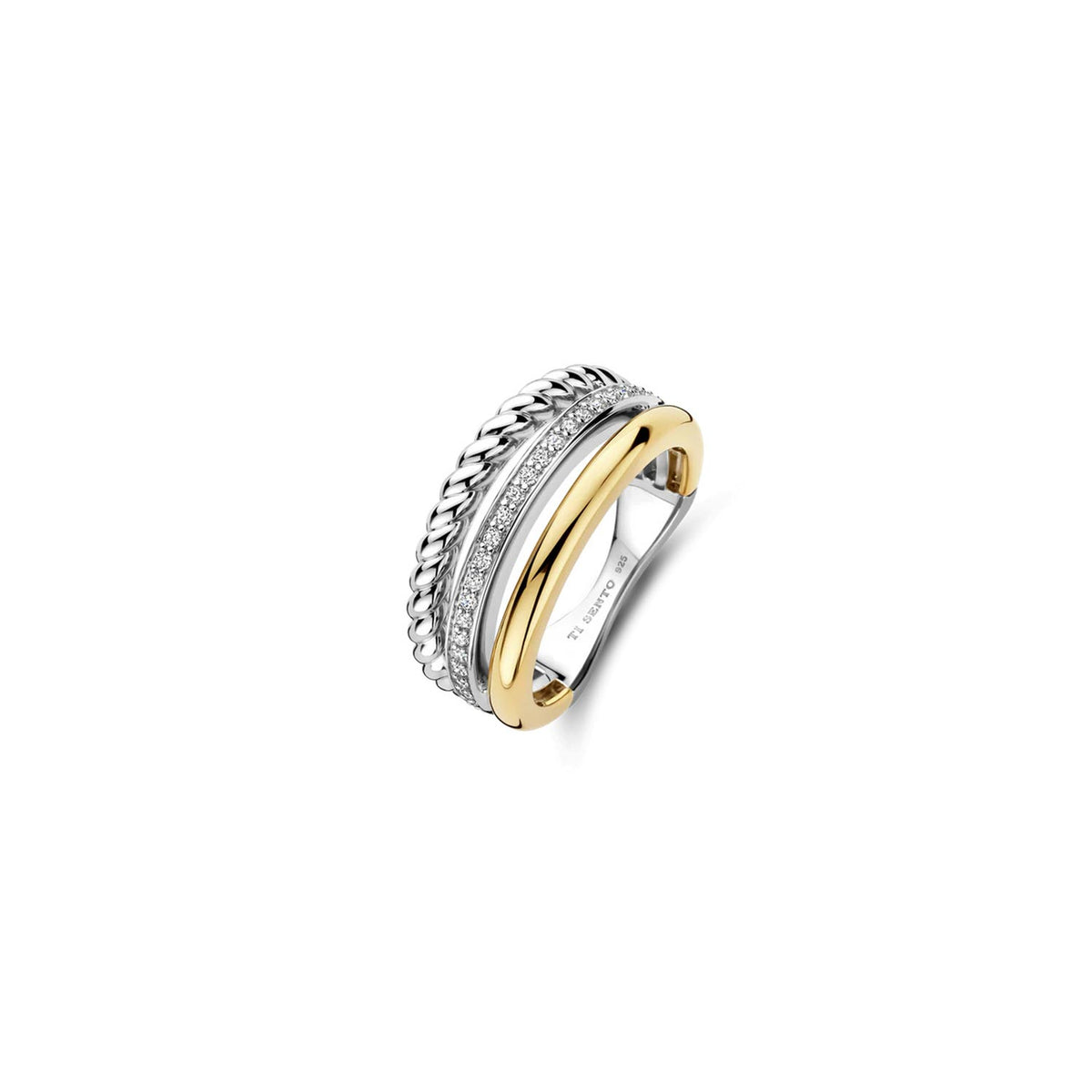 Ti Sento Twisted Rope and Smooth Ring, Silver