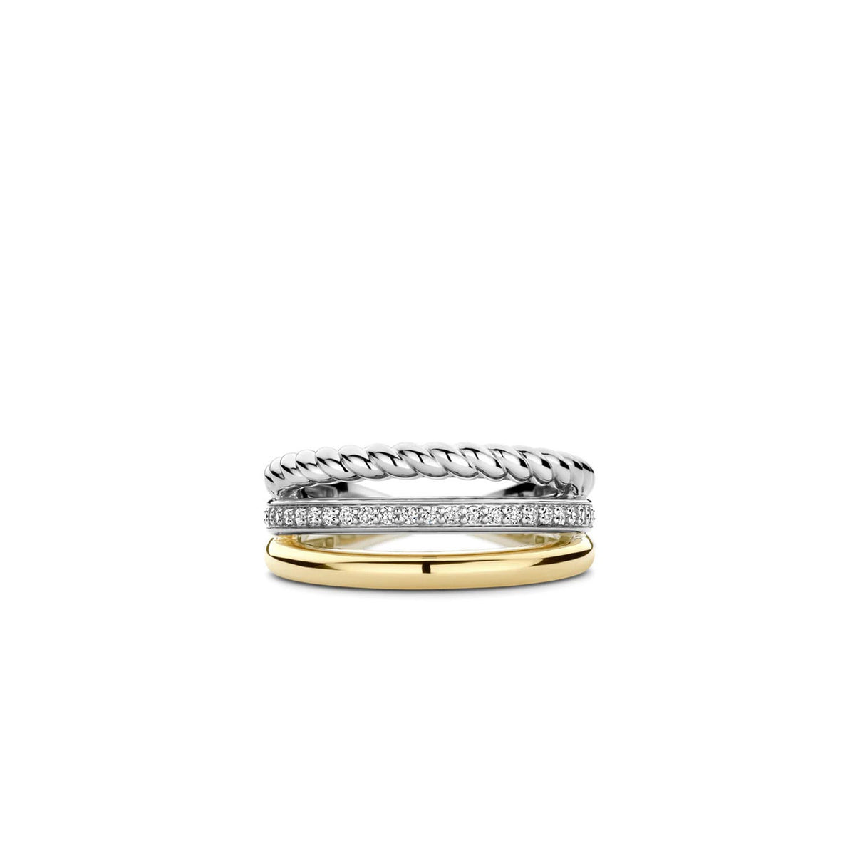 Ti Sento Twisted Rope and Smooth Ring, Silver