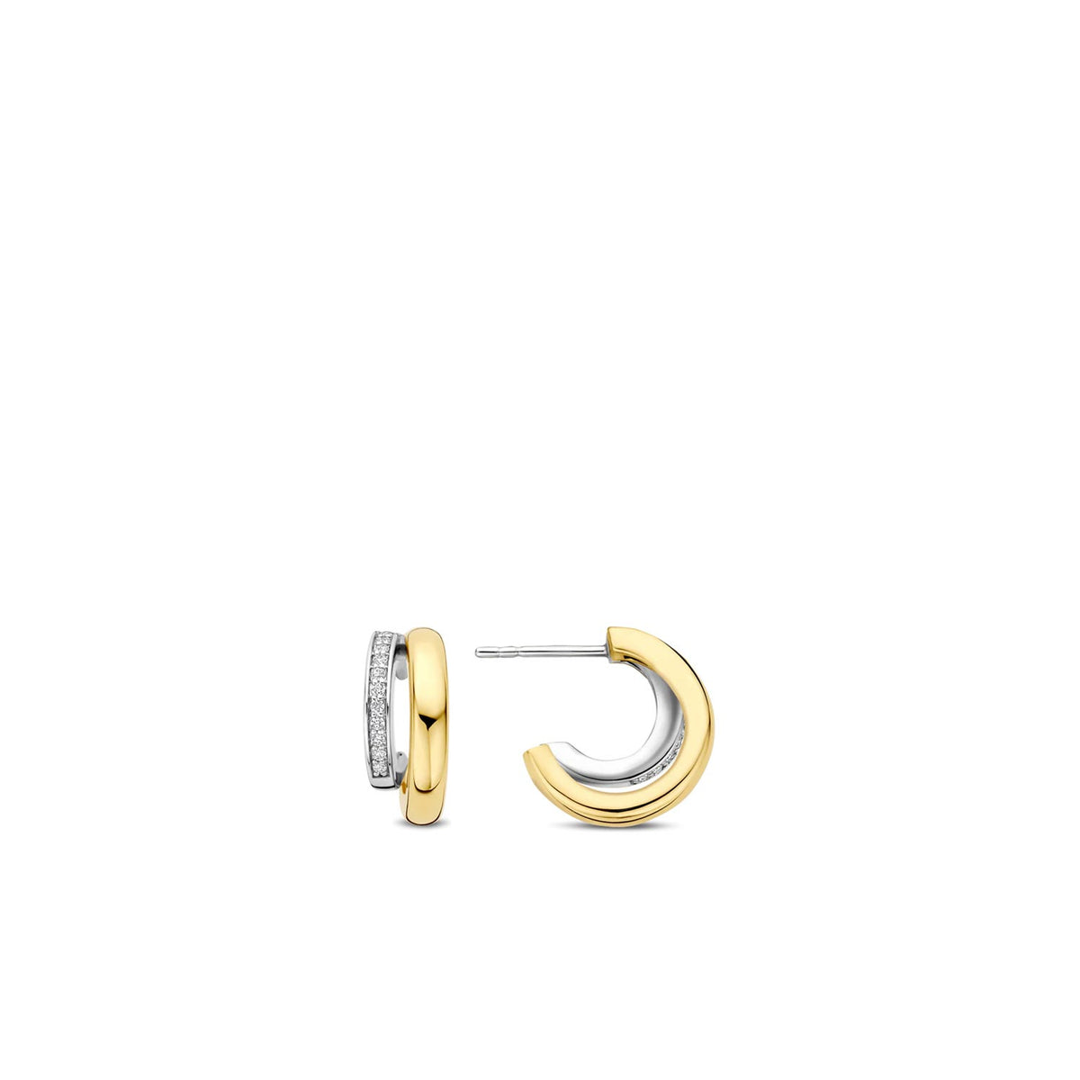 Ti Sento Two Toned Double Curve Stud Earrings, Gold and Silver