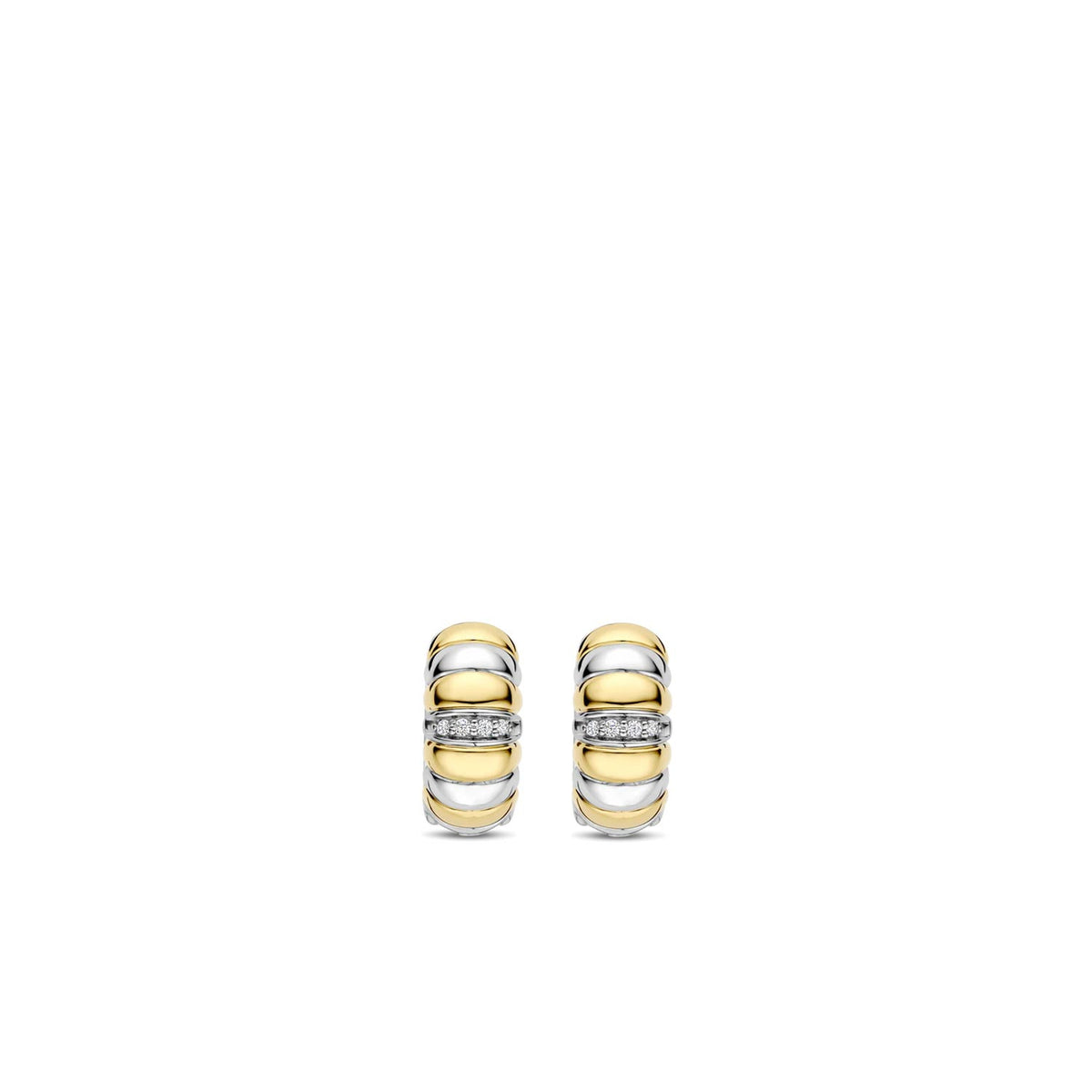 Ti Sento Two Toned Ribbed Hoop Earrings, Silver
