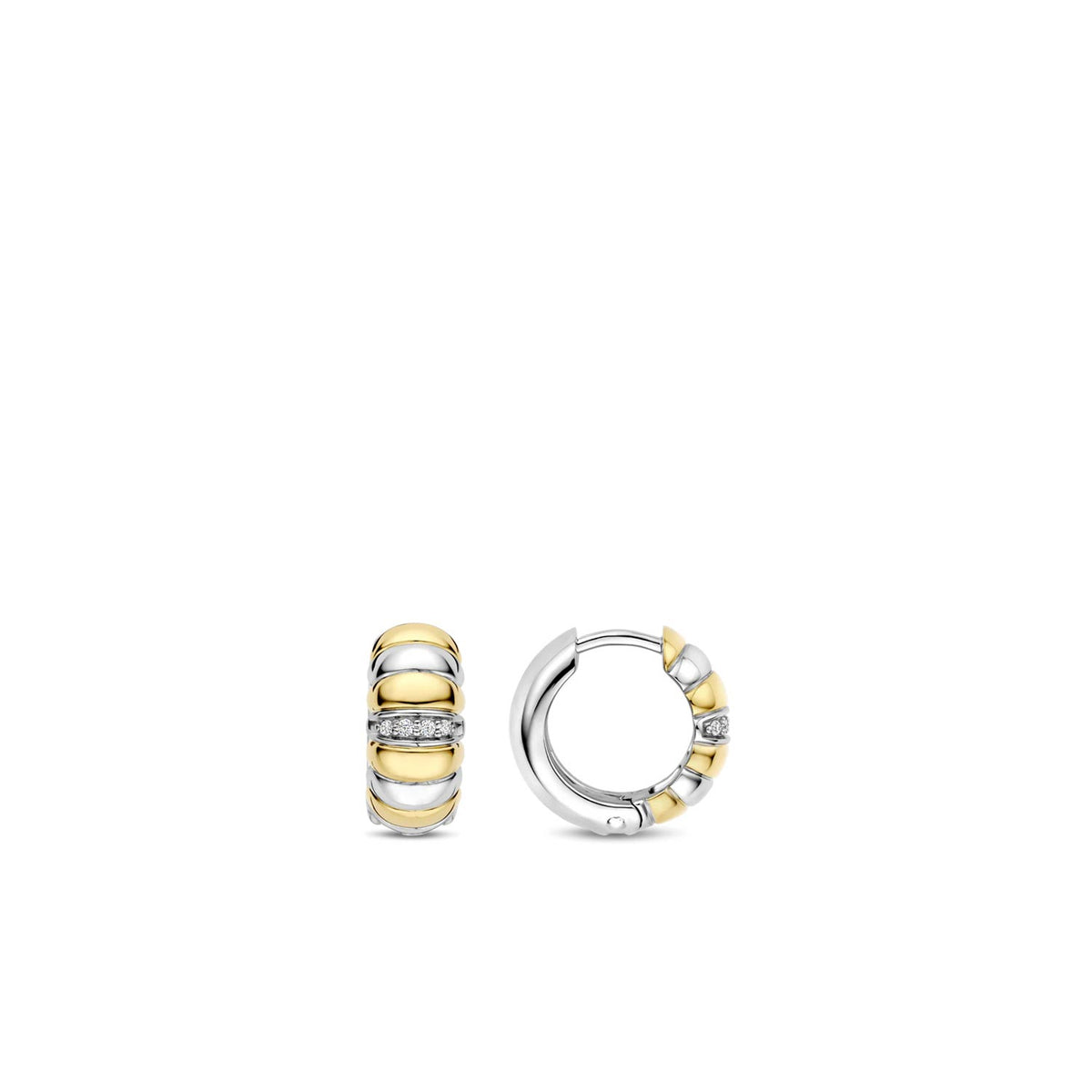 Ti Sento Two Toned Ribbed Hoop Earrings, Silver