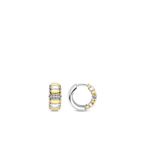 Ti Sento Two Toned Ribbed Hoop Earrings, Silver
