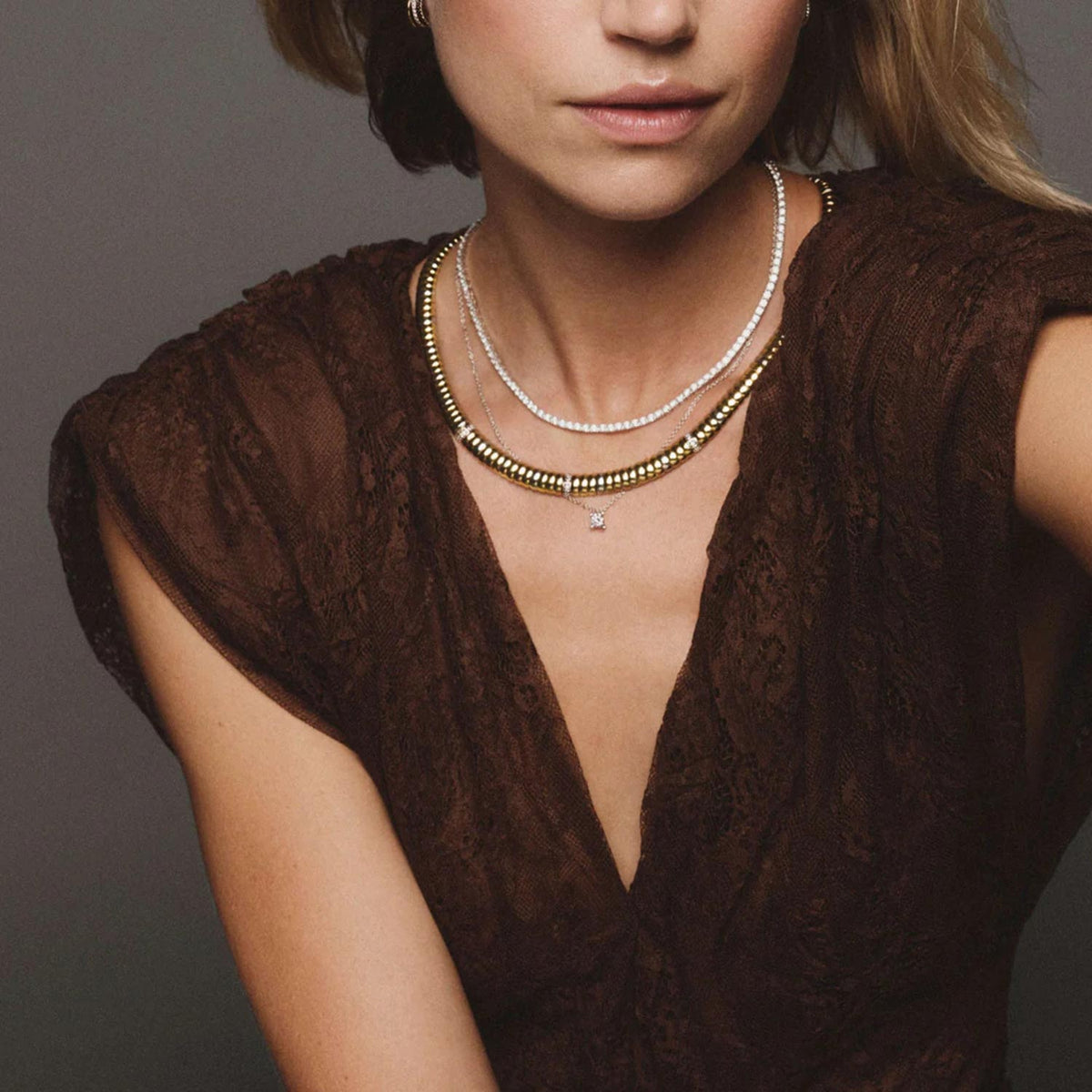 Ti Sento Two Toned Ribbed Necklace, Silver