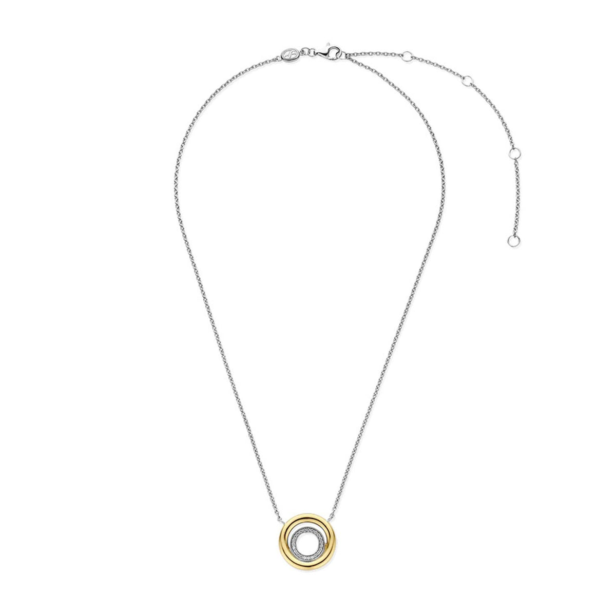 Ti Sento Two Tones Double Circle Necklace, Gold and Silver