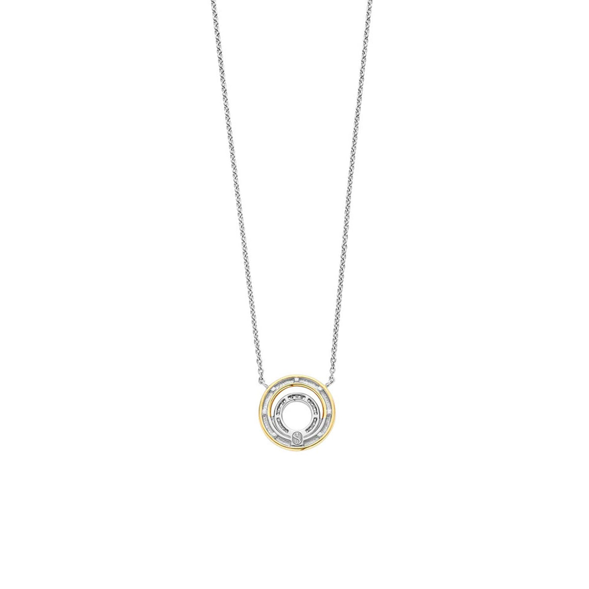 Ti Sento Two Tones Double Circle Necklace, Gold and Silver