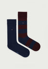 Tommy Hilfiger 2 Pair Classic Stripe Socks, Burgundy & Navy