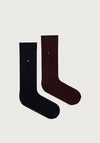 Tommy Hilfiger 2 Pair Cotton Blend Rib Socks, Burgundy & Navy