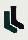 Tommy Hilfiger 2 Pair Cotton Blend Rib Socks, Deep Green & Black