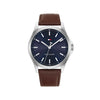 Tommy Hilfiger Blue Dial Leather Strap Watch, Silver
