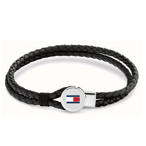 Tommy Hilfiger Men’s Bruce Leather Braided Loop Bracelet, Black