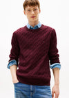 Tommy Hilfiger Cable Knit Crew Neck Sweater, Deep Burgundy