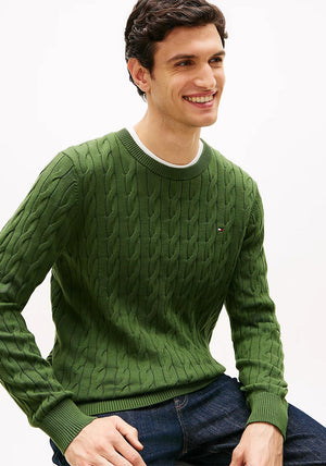Tommy Hilfiger Cable Knit Crew Neck Sweater, Pine Green