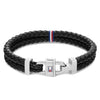 Tommy Hilfiger Men’s Carabiner Leather Bracelet, Silver & Black