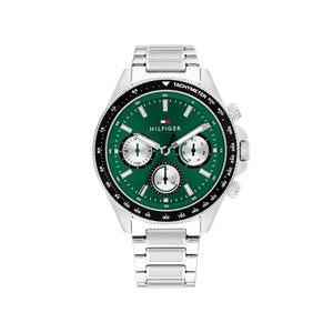 Tommy Hilfiger Men’s Clark Watch, Silver & Green