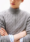 Tommy Hilfiger Classic Cotton Cable Knit Half Zip Sweater, Medium Grey Heather