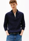 Tommy Hilfiger Classic Cotton Cable Knit Half Zip Sweater, Navy