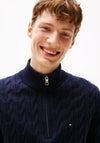 Tommy Hilfiger Classic Cotton Cable Knit Half Zip Sweater, Navy