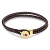 Tommy Hilfiger Men’s Double Braided Leather Bracelet, Gold & Brown