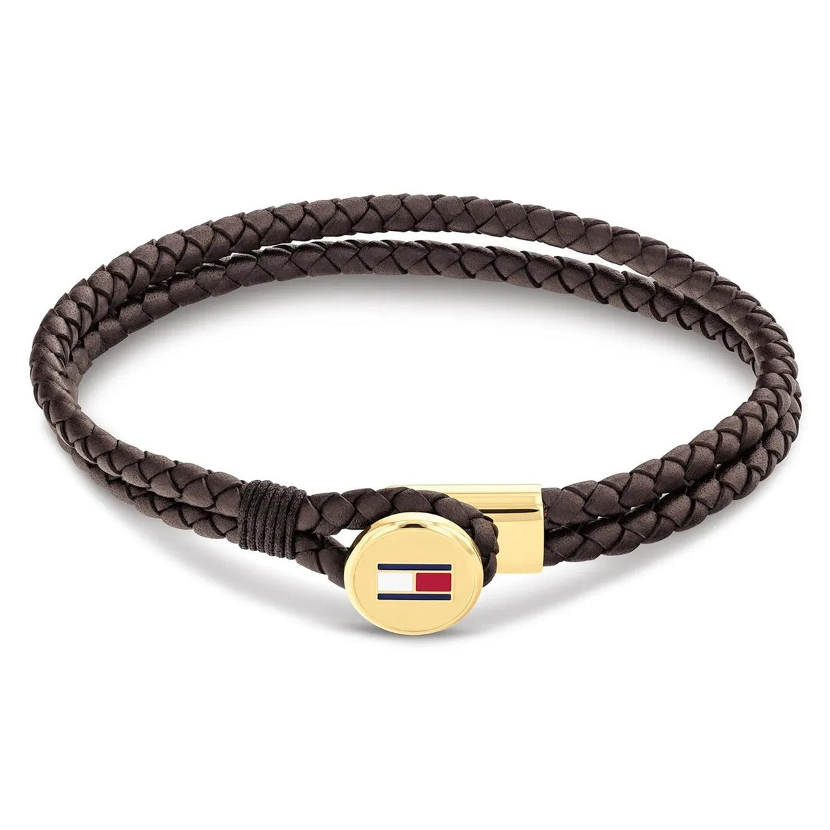 Tommy Hilfiger Men’s Double Braided Leather Bracelet, Gold & Brown