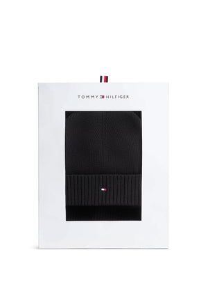 Tommy Hilfiger Flag Scarf & Beanie Gift Box, Black