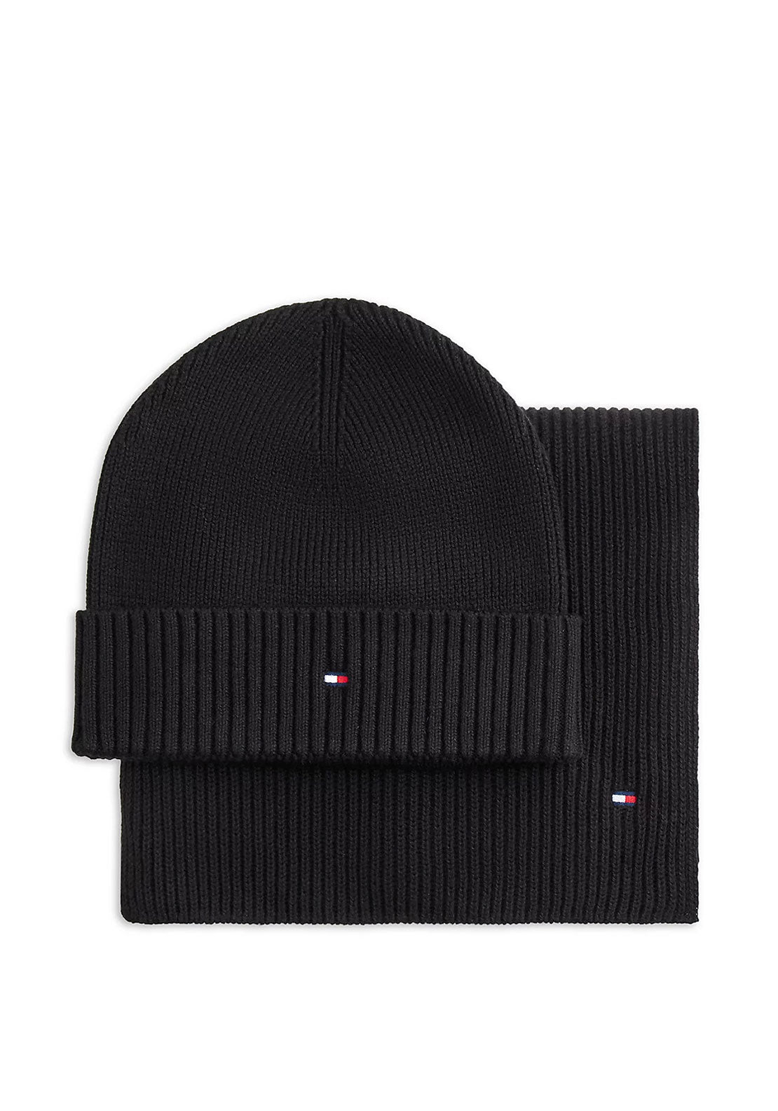 Tommy Hilfiger Flag Scarf & Beanie Gift Box, Black