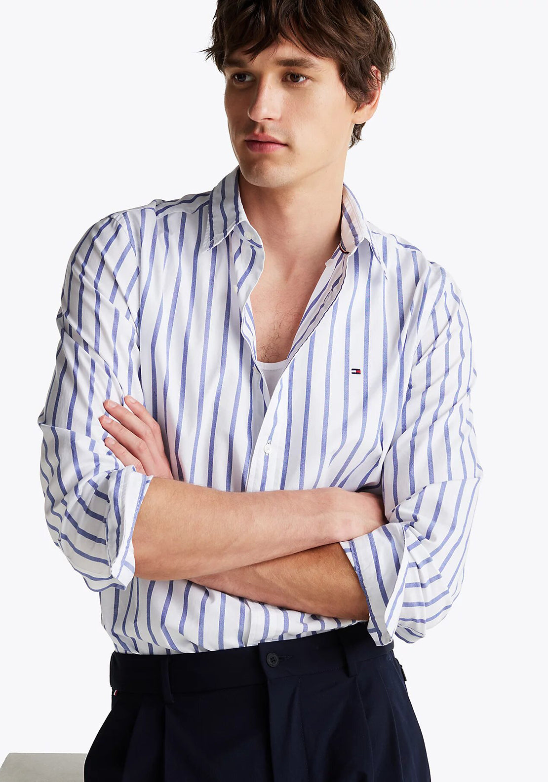 Tommy Hilfiger Flex Nautical Poplin Stripe Shirt, Wedge Blue