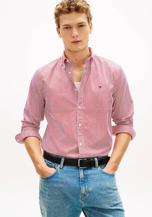Tommy Hilfiger Flex Poplin Stripe Shirt, Medium Red & White